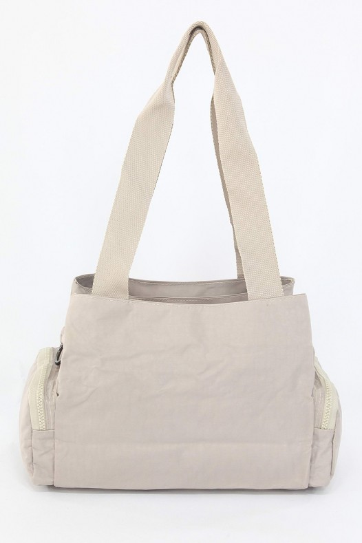 Bej Orta Boy Günlük Kadın Çapraz Askılı Omuz Çantası Su Geçirmez İthal Krinkıl Kumaş Çok Gözlü 5380