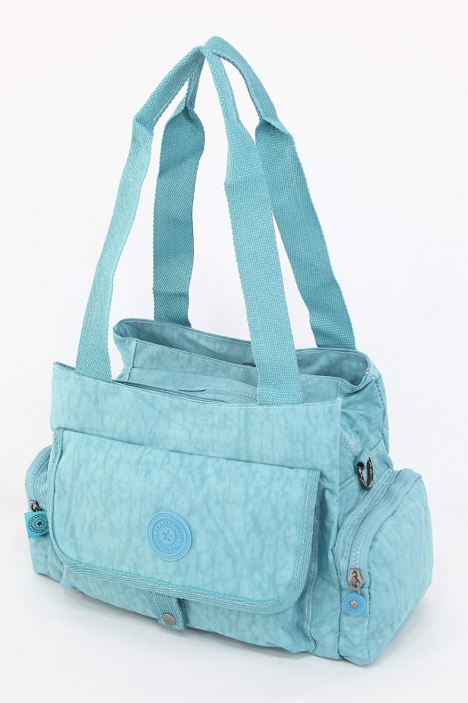 Mavi Orta Boy Günlük Kadın Çapraz Askılı Omuz Çantası Su Geçirmez İthal Krinkıl Kumaş Çok Gözlü 5380