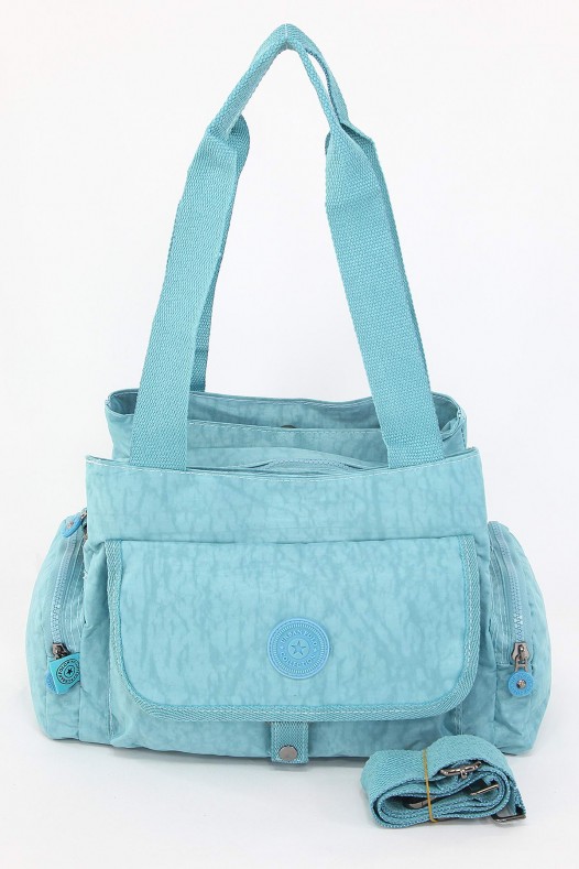 Mavi Orta Boy Günlük Kadın Çapraz Askılı Omuz Çantası Su Geçirmez İthal Krinkıl Kumaş Çok Gözlü 5380