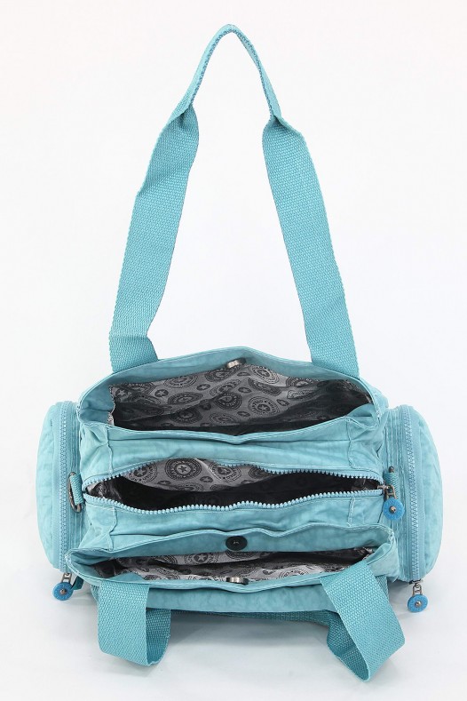 Mavi Orta Boy Günlük Kadın Çapraz Askılı Omuz Çantası Su Geçirmez İthal Krinkıl Kumaş Çok Gözlü 5380