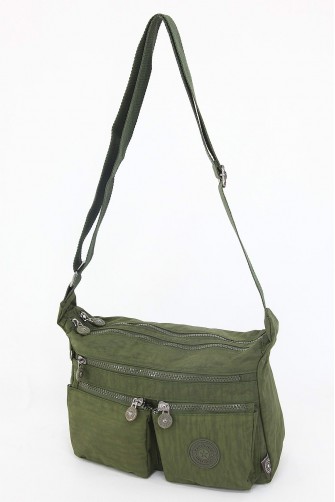 Haki Orta Boy Günlük Kadın Çapraz Askılı Postacı Omuz Çantası Su Geçirmez İthal Krinkıl Kumaş 5382