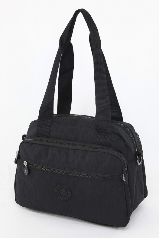 Siyah Orta Boy Günlük Kadın Çapraz Askılı Kol Omuz Çantası Su Geçirmez İthal Krinkıl Kumaş 5383