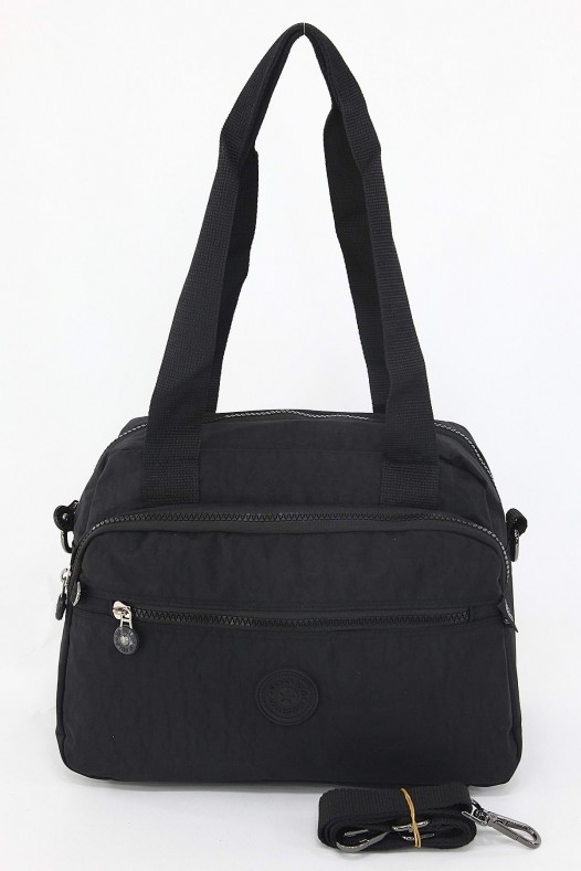 Siyah Orta Boy Günlük Kadın Çapraz Askılı Kol Omuz Çantası Su Geçirmez İthal Krinkıl Kumaş 5383