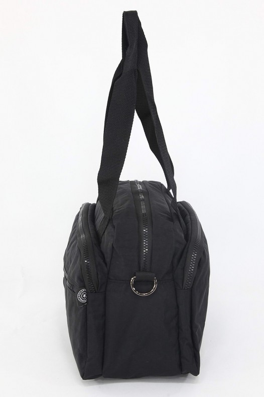 Siyah Orta Boy Günlük Kadın Çapraz Askılı Kol Omuz Çantası Su Geçirmez İthal Krinkıl Kumaş 5383