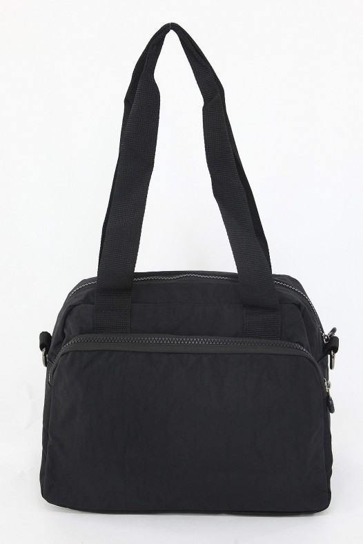 Siyah Orta Boy Günlük Kadın Çapraz Askılı Kol Omuz Çantası Su Geçirmez İthal Krinkıl Kumaş 5383