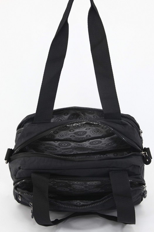 Siyah Orta Boy Günlük Kadın Çapraz Askılı Kol Omuz Çantası Su Geçirmez İthal Krinkıl Kumaş 5383