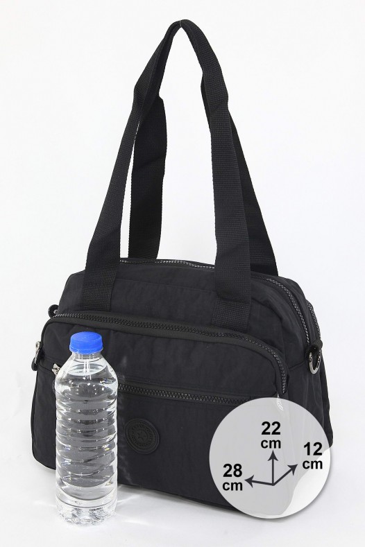 Siyah Orta Boy Günlük Kadın Çapraz Askılı Kol Omuz Çantası Su Geçirmez İthal Krinkıl Kumaş 5383