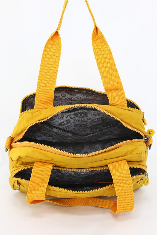 Sarı Orta Boy Günlük Kadın Çapraz Askılı Kol Omuz Çantası Su Geçirmez İthal Krinkıl Kumaş 5383