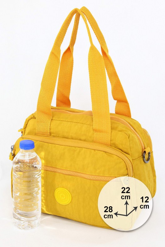 Sarı Orta Boy Günlük Kadın Çapraz Askılı Kol Omuz Çantası Su Geçirmez İthal Krinkıl Kumaş 5383