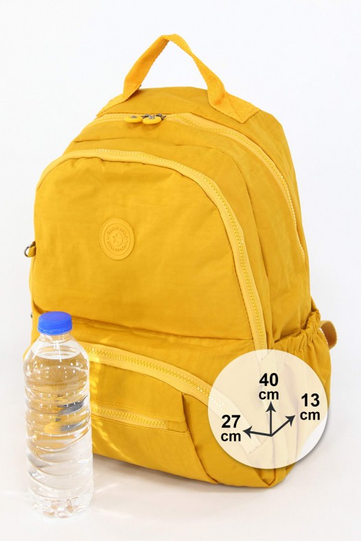 Sarı Büyük Boy Günlük Unisex Kadın Erkek Sırt Çantası Su Geçirmez İthal Krinkıl Kumaş Astarlı 5385