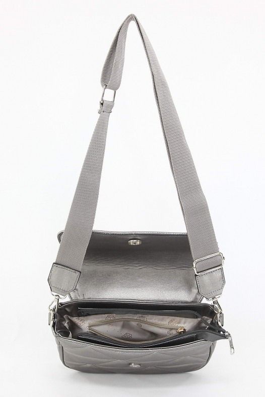 Gri Orta Boy Günlük Kadın Çapraz Askılı Postacı Omuz Çantası Suni Deri İki Gözlü Astarlı 5404