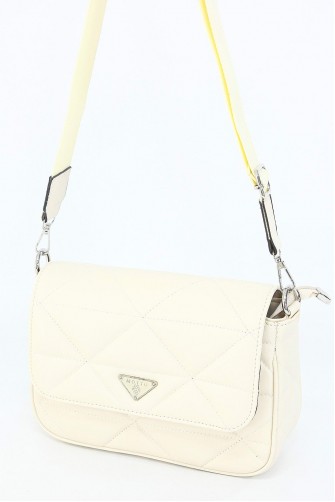 Krem Orta Boy Günlük Kadın Çapraz Askılı Postacı Omuz Çantası Suni Deri İki Gözlü Astarlı 5404