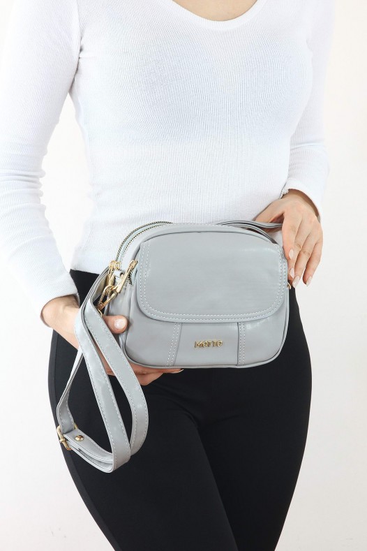 Açık Gri Küçük Boy Günlük Kadın Çapraz Postacı Omuz Çantası İthal Kaliteli Suni Deri Üç Gözlü 5405