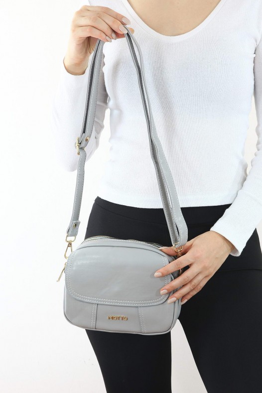 Açık Gri Küçük Boy Günlük Kadın Çapraz Postacı Omuz Çantası İthal Kaliteli Suni Deri Üç Gözlü 5405