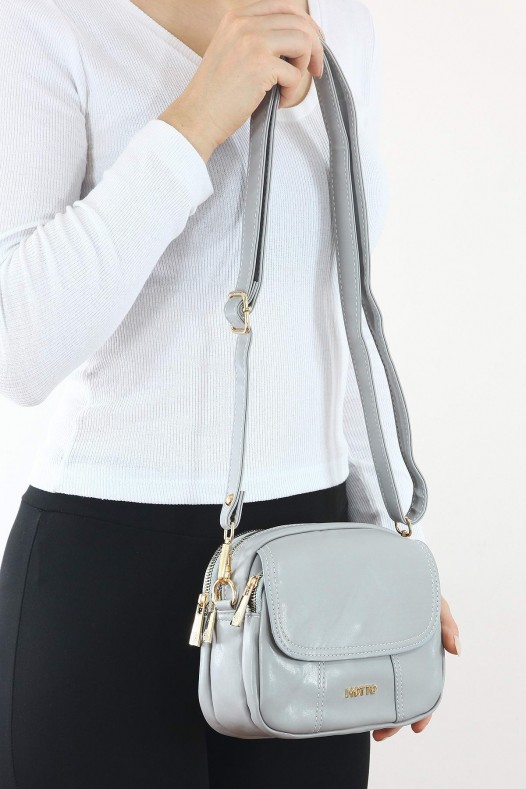 Açık Gri Küçük Boy Günlük Kadın Çapraz Postacı Omuz Çantası İthal Kaliteli Suni Deri Üç Gözlü 5405