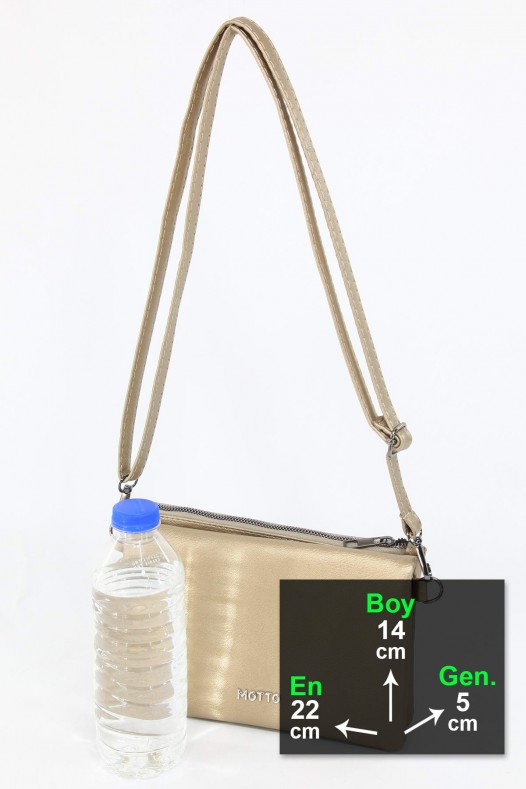 Altın Orta Boy Günlük Kadın Çapraz Askılı Portföy Cüzdan İthal Kaliteli Suni Deri Astarlı 5414