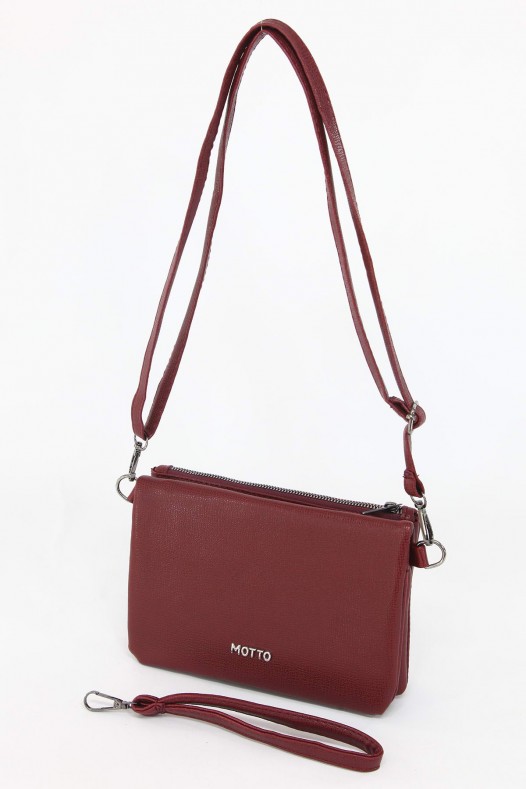 Bordo Orta Boy Günlük Kadın Çapraz Askılı Portföy Cüzdan İthal Suni Deri Çok Gözlü Astarlı 5414