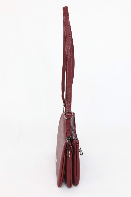 Bordo Orta Boy Günlük Kadın Çapraz Askılı Portföy Cüzdan İthal Suni Deri Çok Gözlü Astarlı 5414