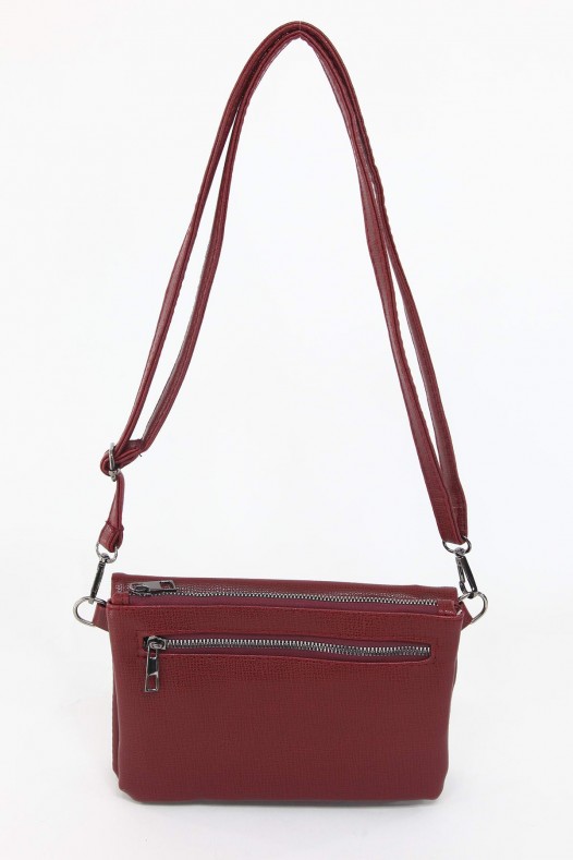 Bordo Orta Boy Günlük Kadın Çapraz Askılı Portföy Cüzdan İthal Suni Deri Çok Gözlü Astarlı 5414