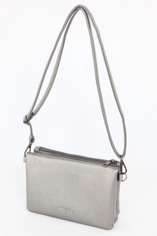 Gri Orta Boy Günlük Kadın Çapraz Askılı Portföy Cüzdan İthal Suni Deri Çok Gözlü Astarlı 5414