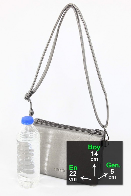 Gri Orta Boy Günlük Kadın Çapraz Askılı Portföy Cüzdan İthal Suni Deri Çok Gözlü Astarlı 5414