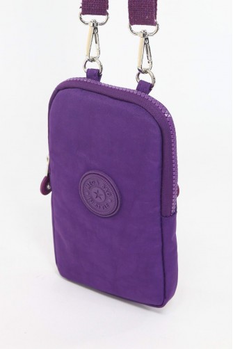 Mor Küçük Boy Günlük Kadın Çapraz Askılı Telefonluk Cüzdan Çanta Su Geçirmez Krinkıl Kumaş 5424