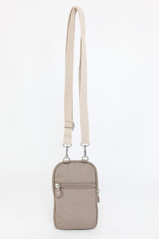 Açık Vizon Küçük Boy Günlük Kadın Çapraz Askı Telefonluk Cüzdan Çanta Su Geçirmez Krinkıl Kumaş 5424