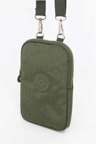 Haki Küçük Boy Günlük Kadın Çapraz Askılı Telefonluk Cüzdan Çanta Su Geçirmez Krinkıl Kumaş 5424