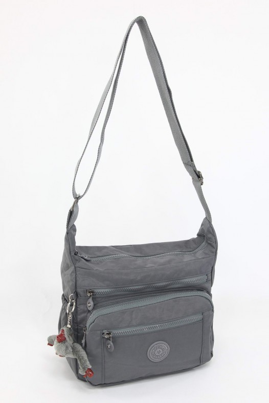 Gri Orta Boy Günlük Kadın Çapraz Askılı Postacı Omuz Çantası Krinkıl Kumaş Çok Gözlü Bölmeli 5425