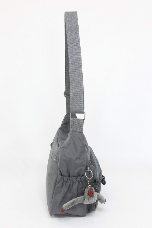 Gri Orta Boy Günlük Kadın Çapraz Askılı Postacı Omuz Çantası Krinkıl Kumaş Çok Gözlü Bölmeli 5425