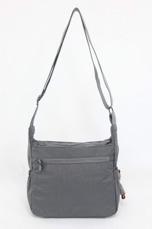 Gri Orta Boy Günlük Kadın Çapraz Askılı Postacı Omuz Çantası Krinkıl Kumaş Çok Gözlü Bölmeli 5425