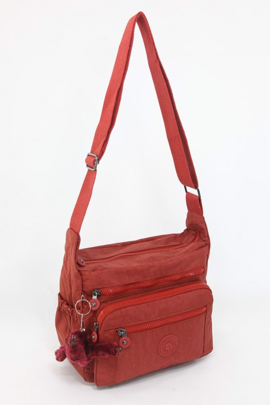 Kiremit Orta Boy Günlük Kadın Çapraz Askı Postacı Omuz Çantası Krinkıl Kumaş Çok Gözlü Bölmeli 5425