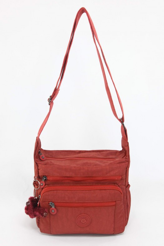 Kiremit Orta Boy Günlük Kadın Çapraz Askı Postacı Omuz Çantası Krinkıl Kumaş Çok Gözlü Bölmeli 5425