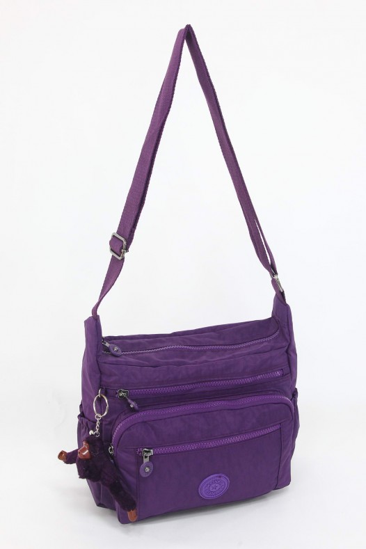 Mor Orta Boy Günlük Kadın Çapraz Askılı Postacı Omuz Çantası Krinkıl Kumaş Çok Gözlü Bölmeli 5425