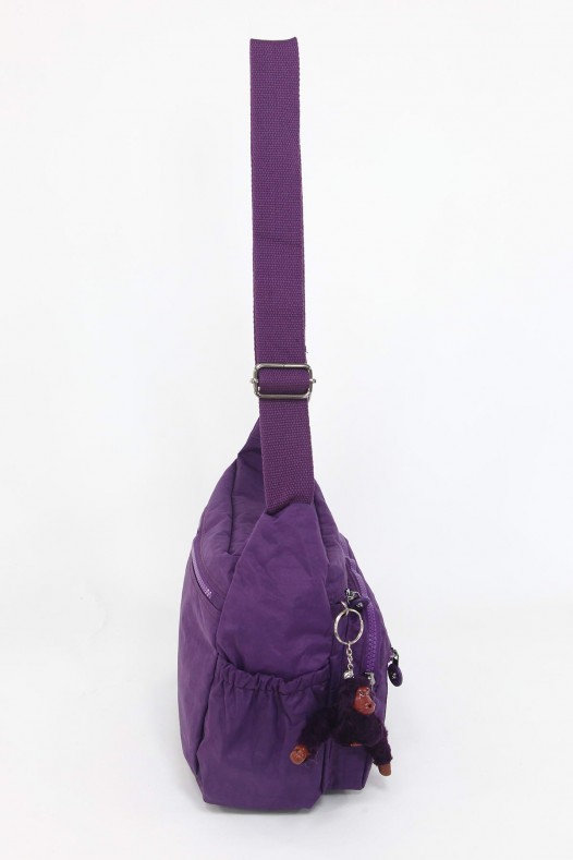 Mor Orta Boy Günlük Kadın Çapraz Askılı Postacı Omuz Çantası Krinkıl Kumaş Çok Gözlü Bölmeli 5425