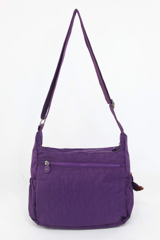 Mor Orta Boy Günlük Kadın Çapraz Askılı Postacı Omuz Çantası Krinkıl Kumaş Çok Gözlü Bölmeli 5425