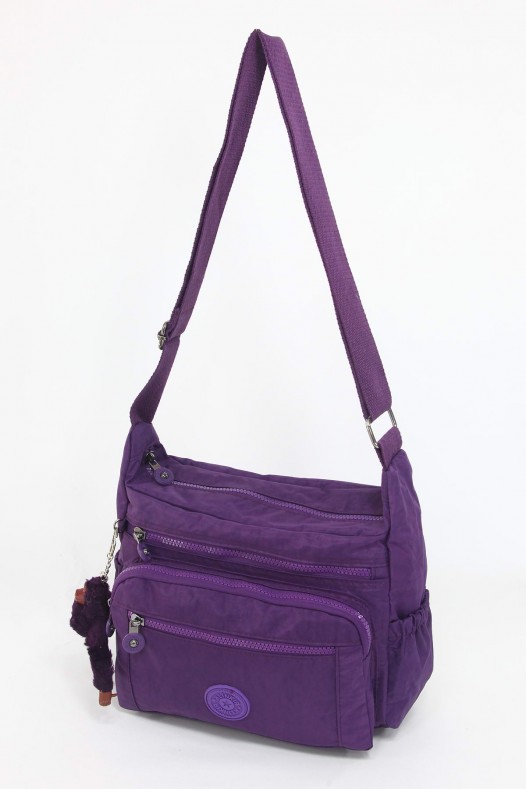 Mor Orta Boy Günlük Kadın Çapraz Askılı Postacı Omuz Çantası Krinkıl Kumaş Çok Gözlü Bölmeli 5425