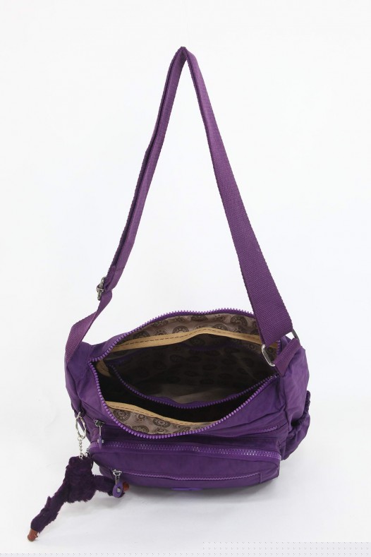 Mor Orta Boy Günlük Kadın Çapraz Askılı Postacı Omuz Çantası Krinkıl Kumaş Çok Gözlü Bölmeli 5425