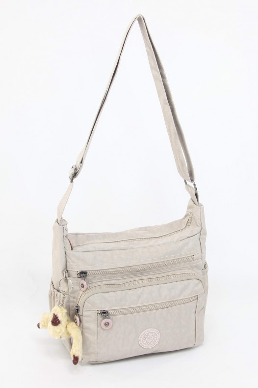 Açık Vizon Orta Boy Günlük Kadın Çapraz Askılı Postacı Omuz Çantası Krinkıl Kumaş Çok Gözlü 5425