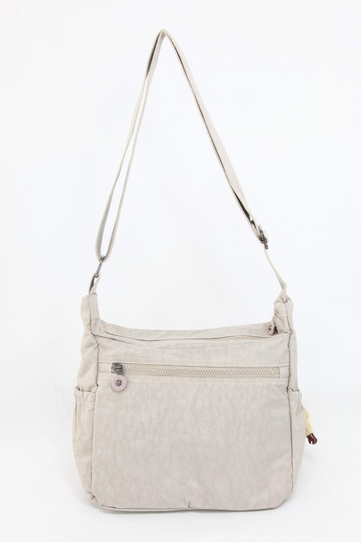 Açık Vizon Orta Boy Günlük Kadın Çapraz Askılı Postacı Omuz Çantası Krinkıl Kumaş Çok Gözlü 5425