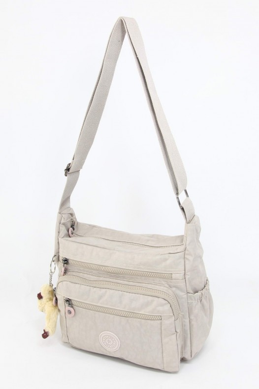 Açık Vizon Orta Boy Günlük Kadın Çapraz Askılı Postacı Omuz Çantası Krinkıl Kumaş Çok Gözlü 5425