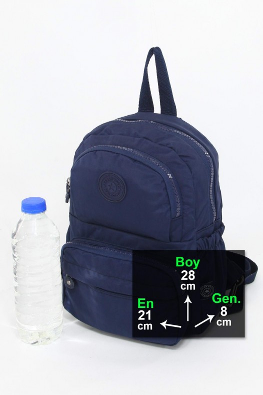 Lacivert Orta Boy Günlük Kadın Göğüs ve Sırt Çantası Body Bag Free Bag Krinkıl Kumaş Çok Gözlü 5426