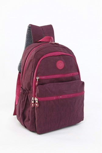 Bordo Büyük Boy Günlük Unisex Kadın Erkek Sırt Çantası İthal Krinkıl Kumaş Çok Gözlü Astarlı 5429