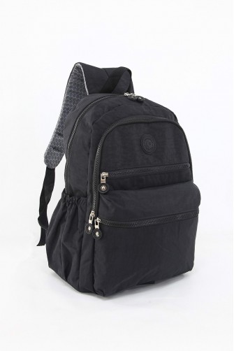 Siyah Büyük Boy Günlük Unisex Kadın Erkek Sırt Çantası İthal Krinkıl Kumaş Çok Gözlü Astarlı 5429