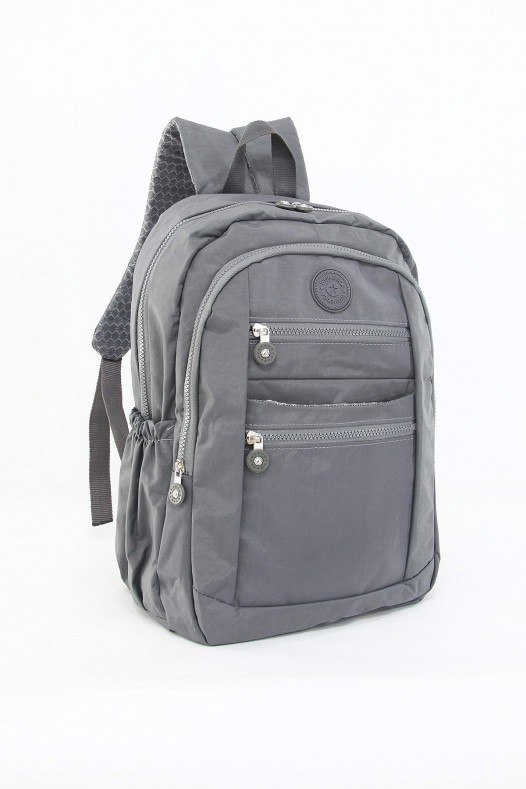 Gri Büyük Boy Günlük Kadın El Askılı Sırt Çantası Su Geçirmez İthal Krinkıl Kumaş Çok Gözlü 5430