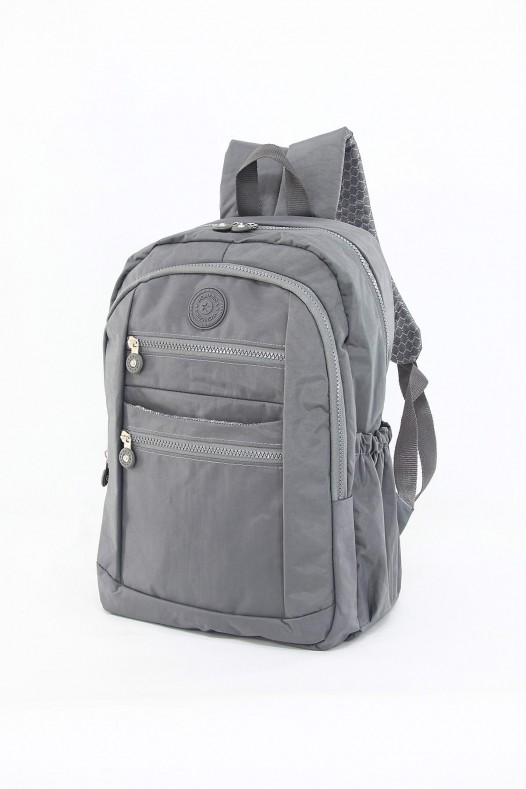 Gri Büyük Boy Günlük Kadın El Askılı Sırt Çantası Su Geçirmez İthal Krinkıl Kumaş Çok Gözlü 5430