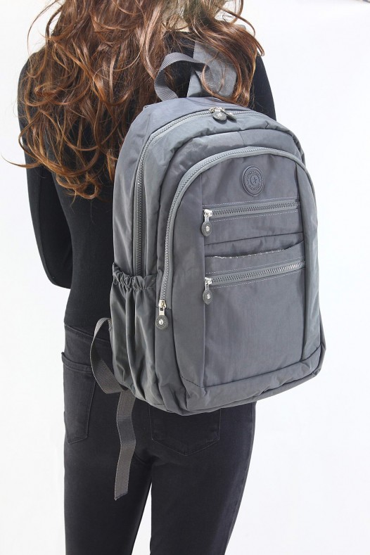 Gri Büyük Boy Günlük Kadın El Askılı Sırt Çantası Su Geçirmez İthal Krinkıl Kumaş Çok Gözlü 5430