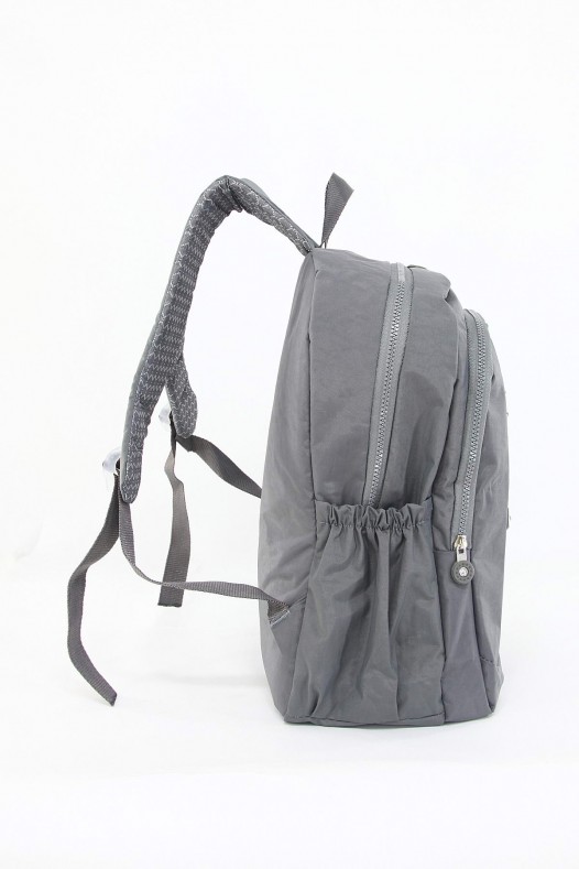 Gri Büyük Boy Günlük Kadın El Askılı Sırt Çantası Su Geçirmez İthal Krinkıl Kumaş Çok Gözlü 5430