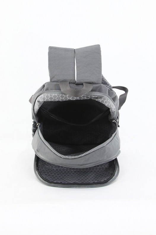 Gri Büyük Boy Günlük Kadın El Askılı Sırt Çantası Su Geçirmez İthal Krinkıl Kumaş Çok Gözlü 5430