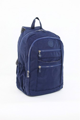 Lacivert Büyük Boy Günlük Kadın Sırt Çantası Su Geçirmez İthal Krinkıl Kumaş Çok Gözlü 5430